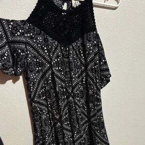 Speechless Black and White Mini Dress with Crochet Detail